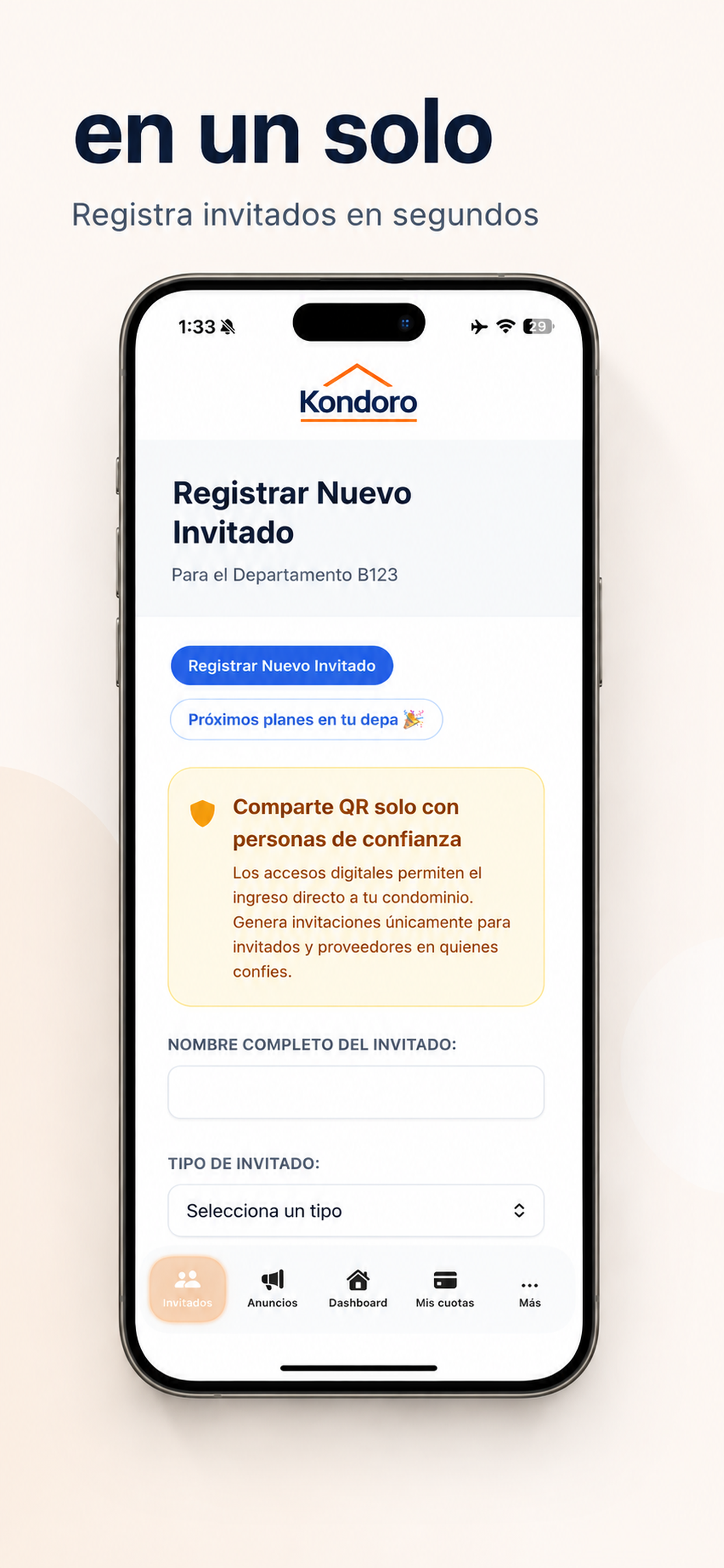 Kondoro mobile app screen showing visitor management in one place